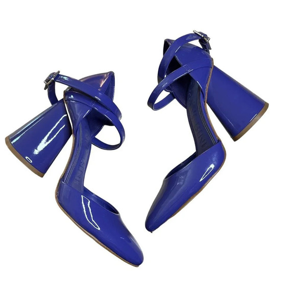 Gianni Bini Marlee Patent Pumps Ankle Strap Cylinder Heel Purple Blue Size 6.5 - Picture 2 of 10